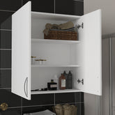 Intérieur du meuble de salle de bain DesignDoor ouvert montrant le rangement - LeBoMeuble
